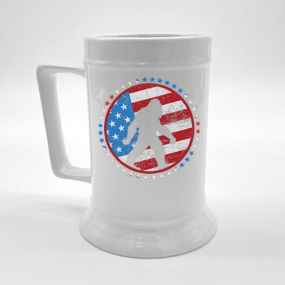 Funny USA American Flag Bigfoot Sasquatch Emblem Beer Stein