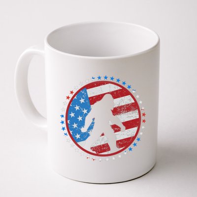 Funny USA American Flag Bigfoot Sasquatch Emblem Coffee Mug