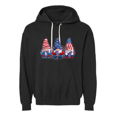 Funny USA American Flag 4th Of July Gnomes Garment-Dyed Fleece Hoodie