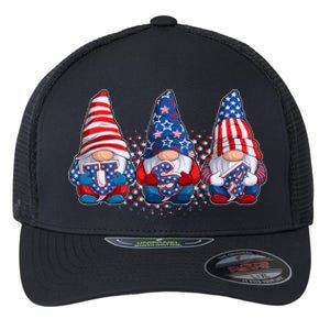 Funny USA American Flag 4th Of July Gnomes Flexfit Unipanel Trucker Cap