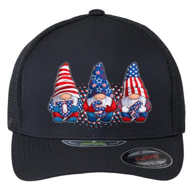 Funny USA American Flag 4th Of July Gnomes Flexfit Unipanel Trucker Cap