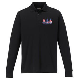 Funny USA American Flag 4th Of July Gnomes Performance Long Sleeve Polo