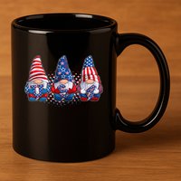 Funny USA American Flag 4th Of July Gnomes 11oz C Handle Ceramic Mug