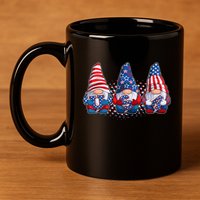 Funny USA American Flag 4th Of July Gnomes 11oz C Handle Ceramic Mug