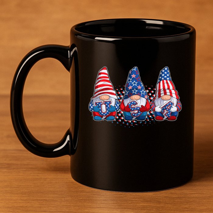Funny USA American Flag 4th Of July Gnomes 11oz C Handle Ceramic Mug