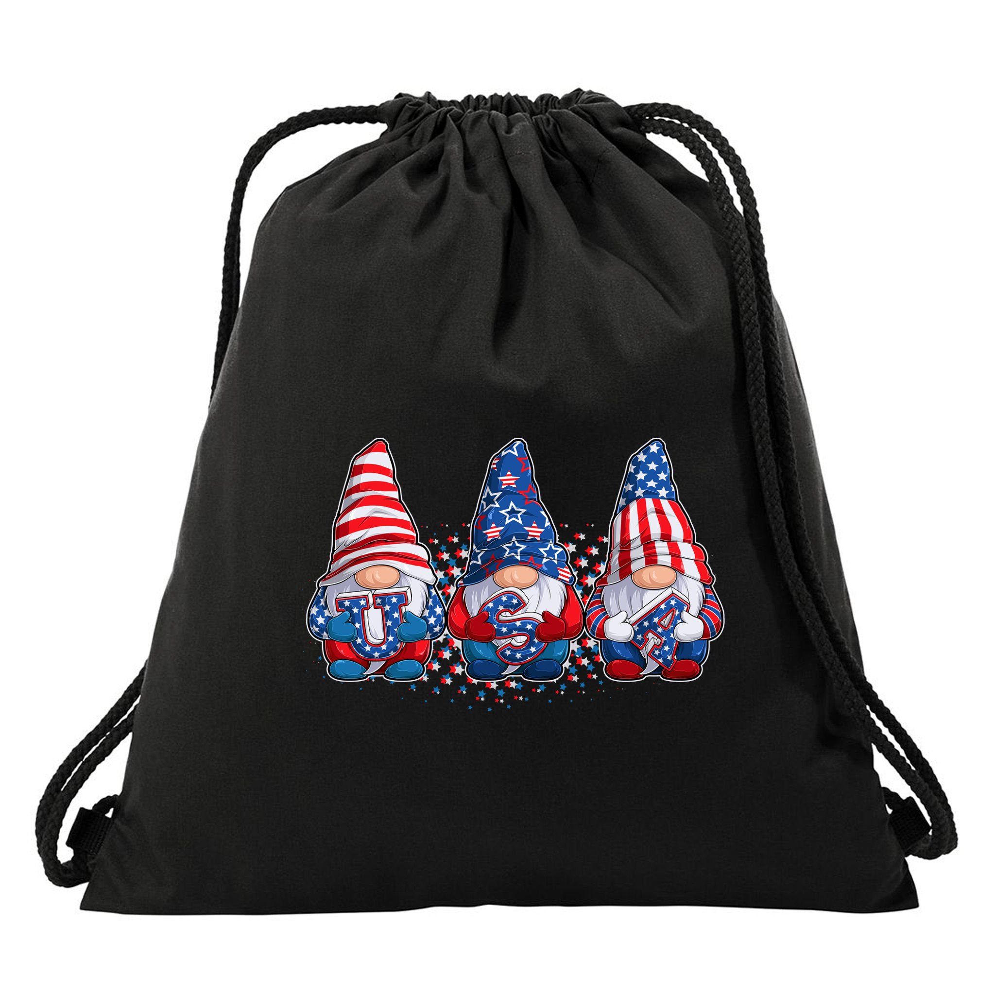Funny USA American Flag 4th Of July Gnomes Drawstring Bag