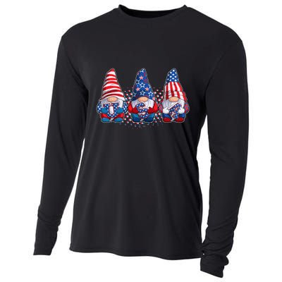 Funny USA American Flag 4th Of July Gnomes Cooling Performance Long Sleeve Crew