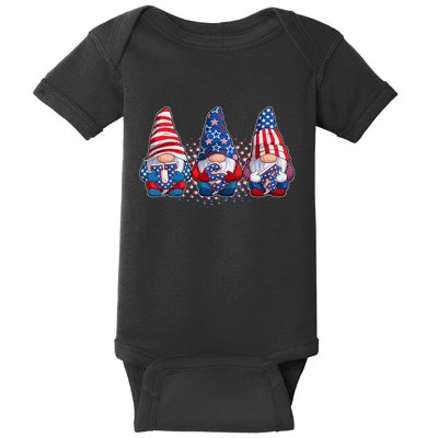 Funny USA American Flag 4th Of July Gnomes Baby Bodysuit