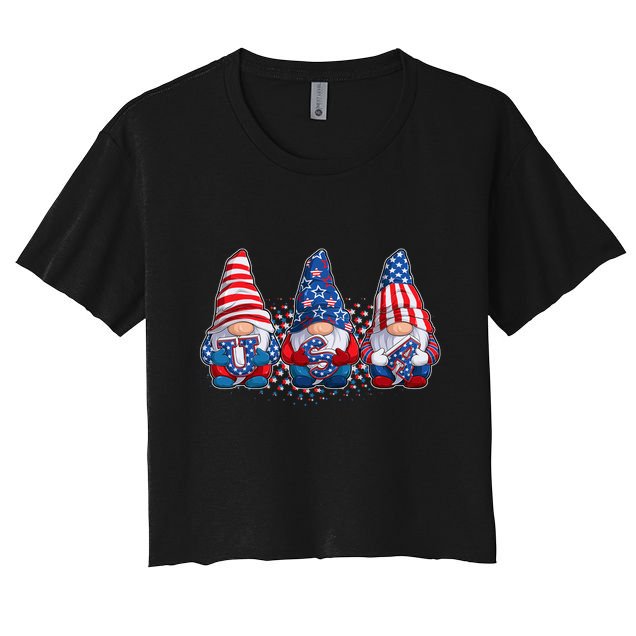Funny USA American Flag 4th Of July Gnomes Crop Top