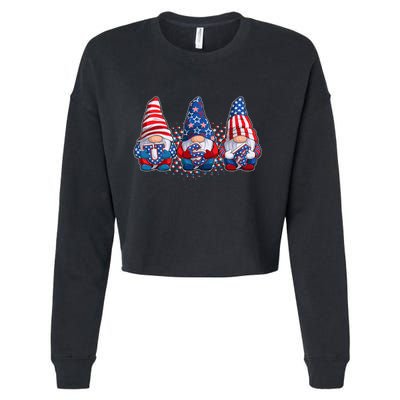 Funny USA American Flag 4th Of July Gnomes Cropped Pullover Crew