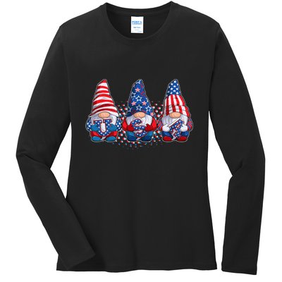 Funny USA American Flag 4th Of July Gnomes Ladies Long Sleeve Shirt