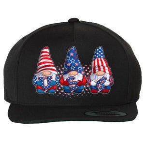 Funny USA American Flag 4th Of July Gnomes Wool Snapback Cap