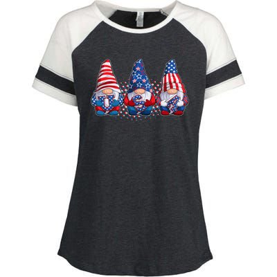 Funny USA American Flag 4th Of July Gnomes Enza Ladies Jersey Colorblock Tee