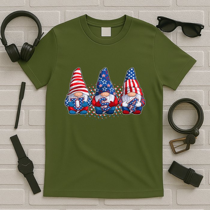 Funny USA American Flag 4th Of July Gnomes T-Shirt
