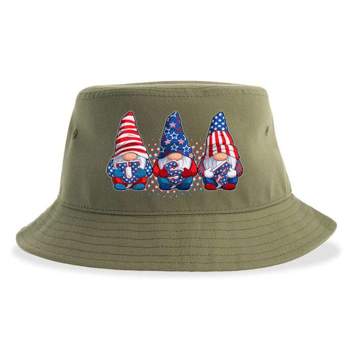 Funny USA American Flag 4th Of July Gnomes Sustainable Bucket Hat