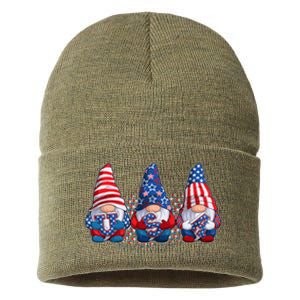 Funny USA American Flag 4th Of July Gnomes Sustainable Knit Beanie