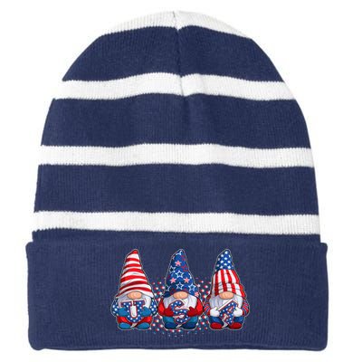 Funny USA American Flag 4th Of July Gnomes Striped Beanie with Solid Band