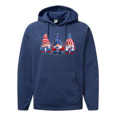 Funny USA American Flag 4th Of July Gnomes Performance Fleece Hoodie