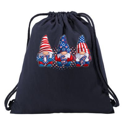 Funny USA American Flag 4th Of July Gnomes Drawstring Bag