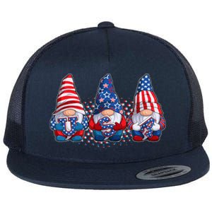 Funny USA American Flag 4th Of July Gnomes Flat Bill Trucker Hat