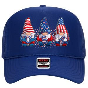 Funny USA American Flag 4th Of July Gnomes High Crown Mesh Back Trucker Hat