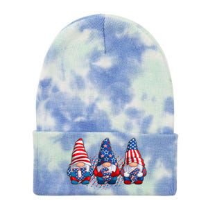 Funny USA American Flag 4th Of July Gnomes Tie Dye 12in Knit Beanie