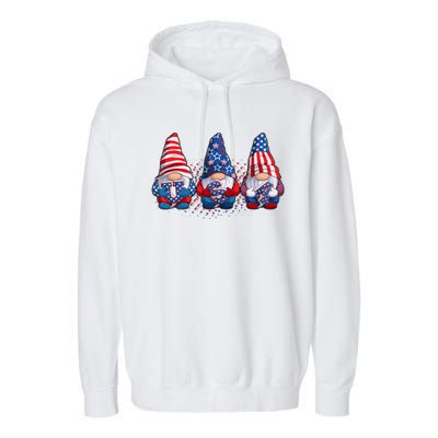 Funny USA American Flag 4th Of July Gnomes Garment-Dyed Fleece Hoodie