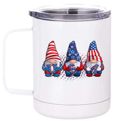 Funny USA American Flag 4th Of July Gnomes 12 oz Stainless Steel Tumbler Cup