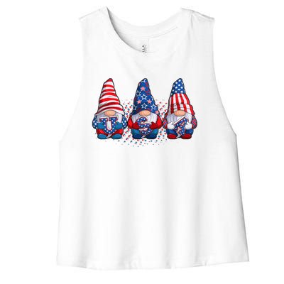 Funny USA American Flag 4th Of July Gnomes Women's Racerback Cropped Tank