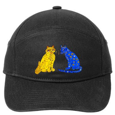 Funny Ugly Blue Cat And Ugly Yellow Cat 7-Panel Snapback Hat