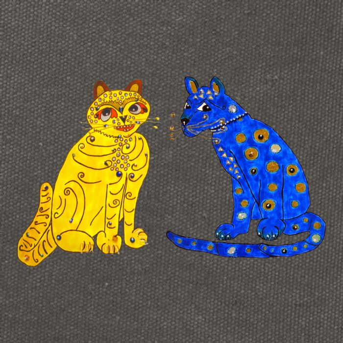 Funny Ugly Blue Cat And Ugly Yellow Cat Cotton Canvas Backpack