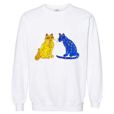 Funny Ugly Blue Cat And Ugly Yellow Cat Garment-Dyed Sweatshirt