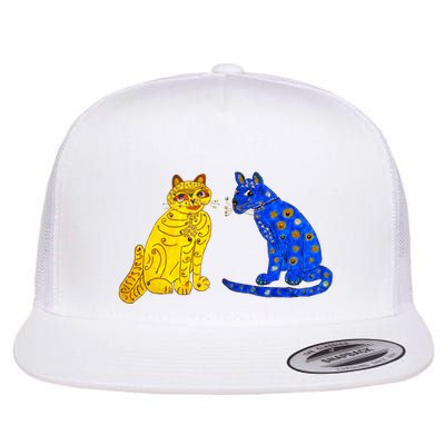 Funny Ugly Blue Cat And Ugly Yellow Cat Flatbill Hat