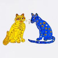 Funny Ugly Blue Cat And Ugly Yellow Cat Magnet