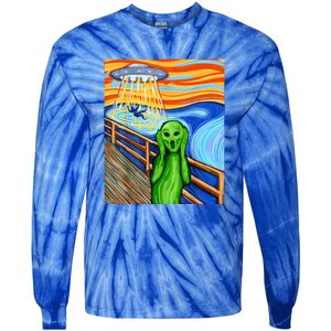 Funny UFO Believe In Aliens Alien Humor Gift Funny Alien Lover Tie-Dye Long Sleeve Shirt