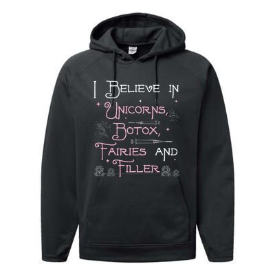 Funny Unicorns Botox Fairies And Filler Aesthetician Nurses Performance Fleece Hoodie