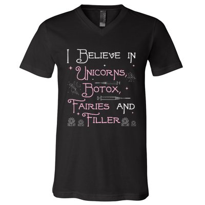 Funny Unicorns Botox Fairies And Filler Aesthetician Nurses V-Neck T-Shirt