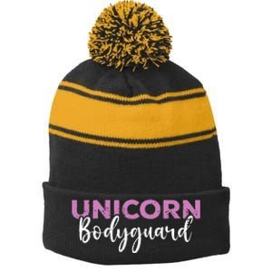 Funny Unicorn Bodyguard Unicorn Security Stripe Pom Pom Beanie