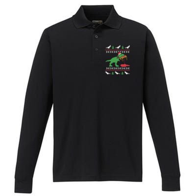 Funny Ugly Christmas Sweater Trex Reindeer Ugly Xmas Trex Gift Performance Long Sleeve Polo