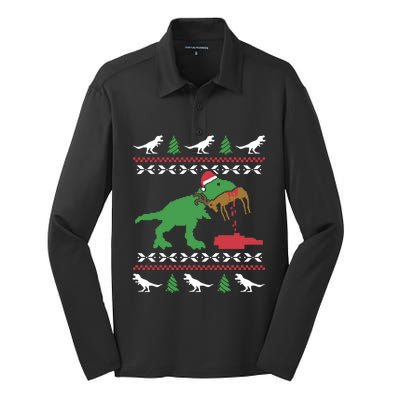 Funny Ugly Christmas Sweater Trex Reindeer Ugly Xmas Trex Gift Silk Touch Performance Long Sleeve Polo