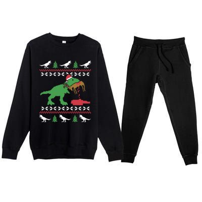 Funny Ugly Christmas Sweater Trex Reindeer Ugly Xmas Trex Gift Premium Crewneck Sweatsuit Set