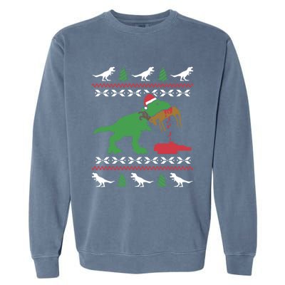 Funny Ugly Christmas Sweater Trex Reindeer Ugly Xmas Trex Gift Garment-Dyed Sweatshirt