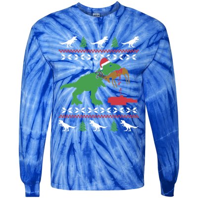 Funny Ugly Christmas Sweater Trex Reindeer Ugly Xmas Trex Gift Tie-Dye Long Sleeve Shirt