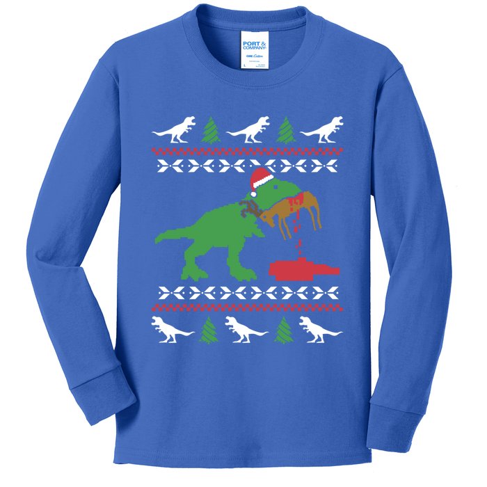 Funny Ugly Christmas Sweater Trex Reindeer Ugly Xmas Trex Gift Kids Long Sleeve Shirt