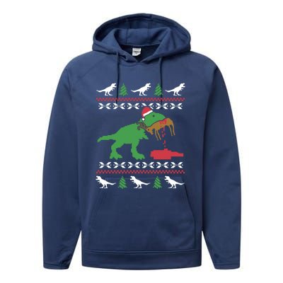 Funny Ugly Christmas Sweater Trex Reindeer Ugly Xmas Trex Gift Performance Fleece Hoodie