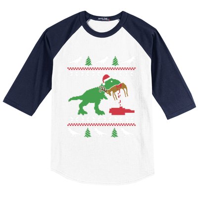 Funny Ugly Christmas Sweater Trex Reindeer Ugly Xmas Trex Gift Baseball Sleeve Shirt