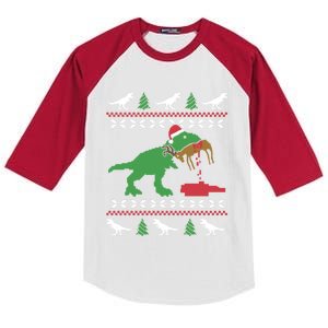 Funny Ugly Christmas Sweater Trex Reindeer Ugly Xmas Trex Gift Kids Colorblock Raglan Jersey