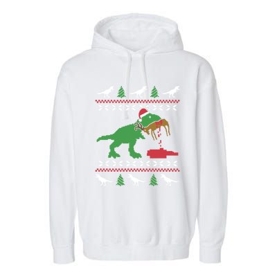 Funny Ugly Christmas Sweater Trex Reindeer Ugly Xmas Trex Gift Garment-Dyed Fleece Hoodie