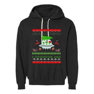 Funny Ugly Christmas Alien UFO Santa Reindeer Tree Gift  Garment-Dyed Fleece Hoodie