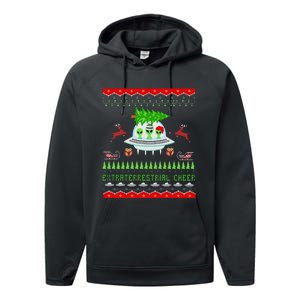 Funny Ugly Christmas Alien UFO Santa Reindeer Tree Gift  Performance Fleece Hoodie